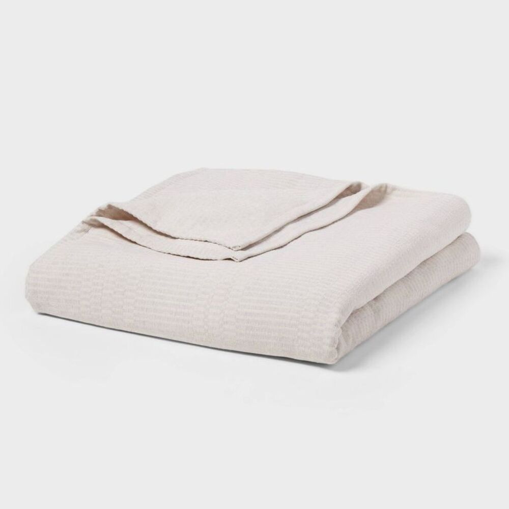 Full/Queen Chenille Jacquard Blanket Gray Geo - Threshold